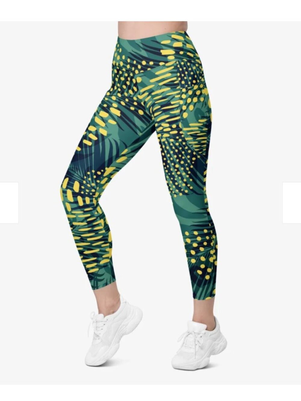 Loony Legs 'Wild Tribe' Leggings Size Medium Abstract Animal Print Green Yellow - Picture 11 of 11